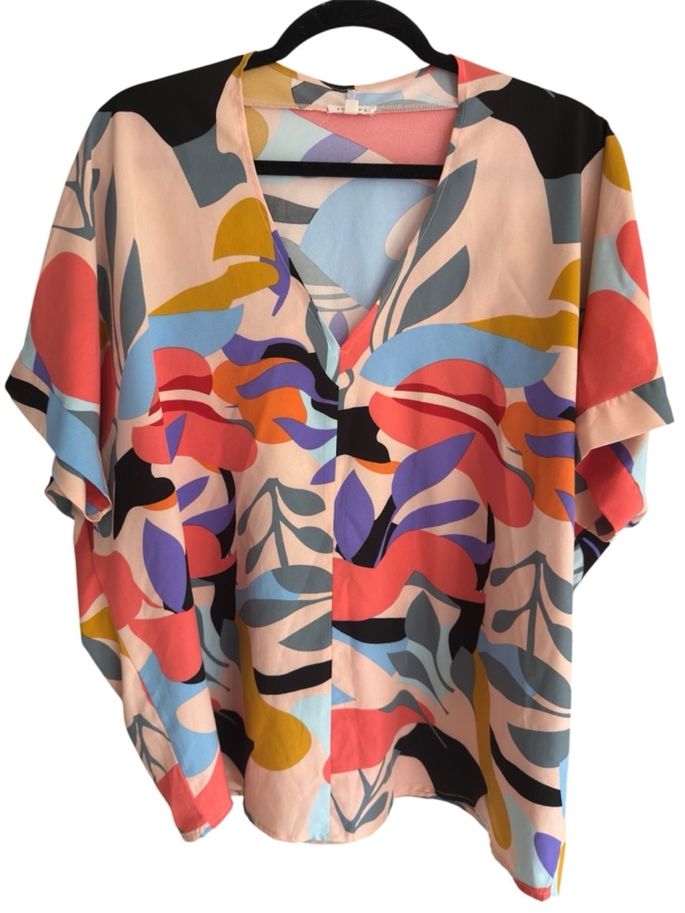 Jodifl Abstract Print Blouse Medium Colorful V Neck Flowy Resort Top - Picture 2 of 6